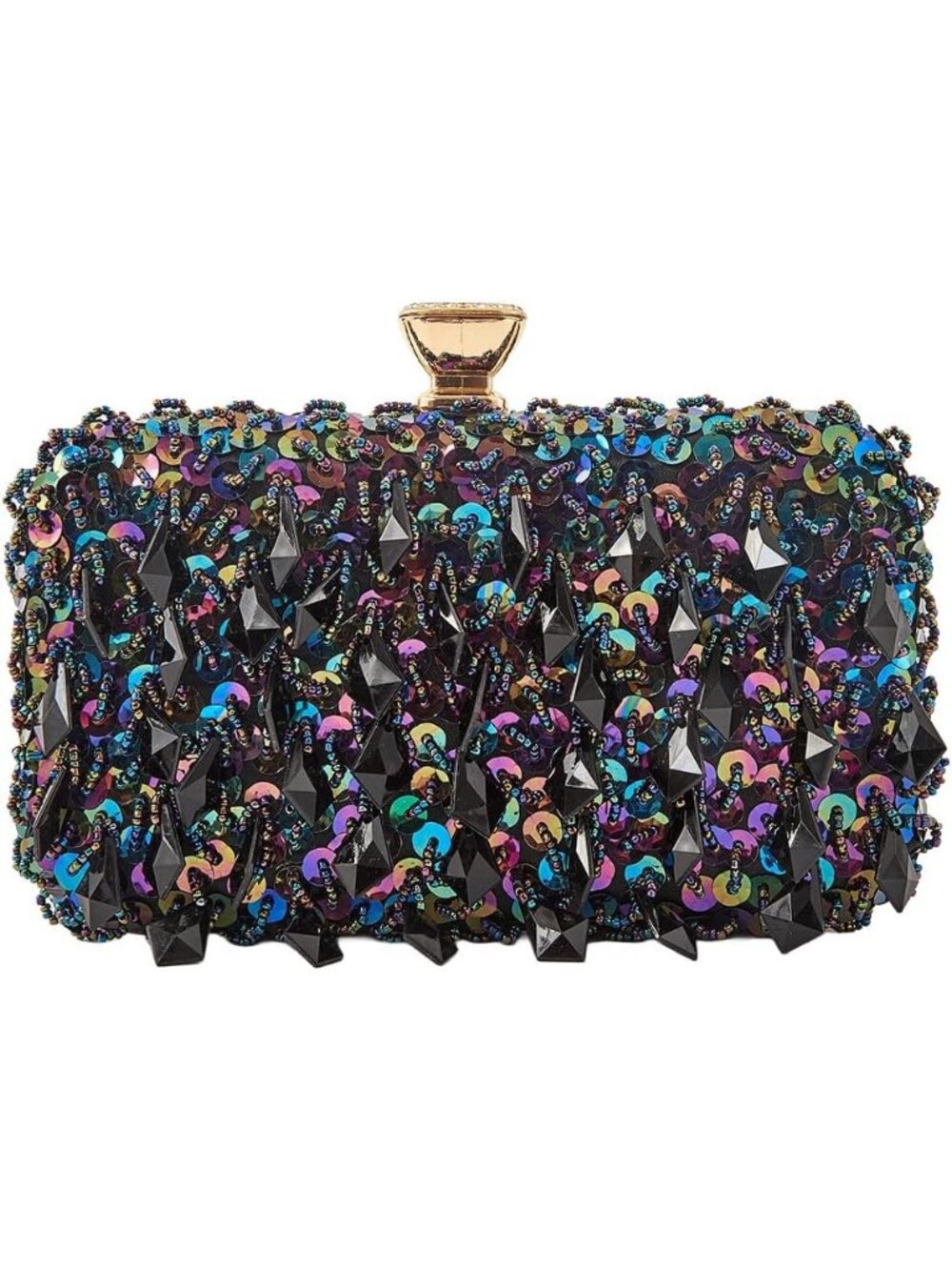 Womens Multicolor Sequin Iridescent Beaded Box Clutch Gold Lock Evening Bag